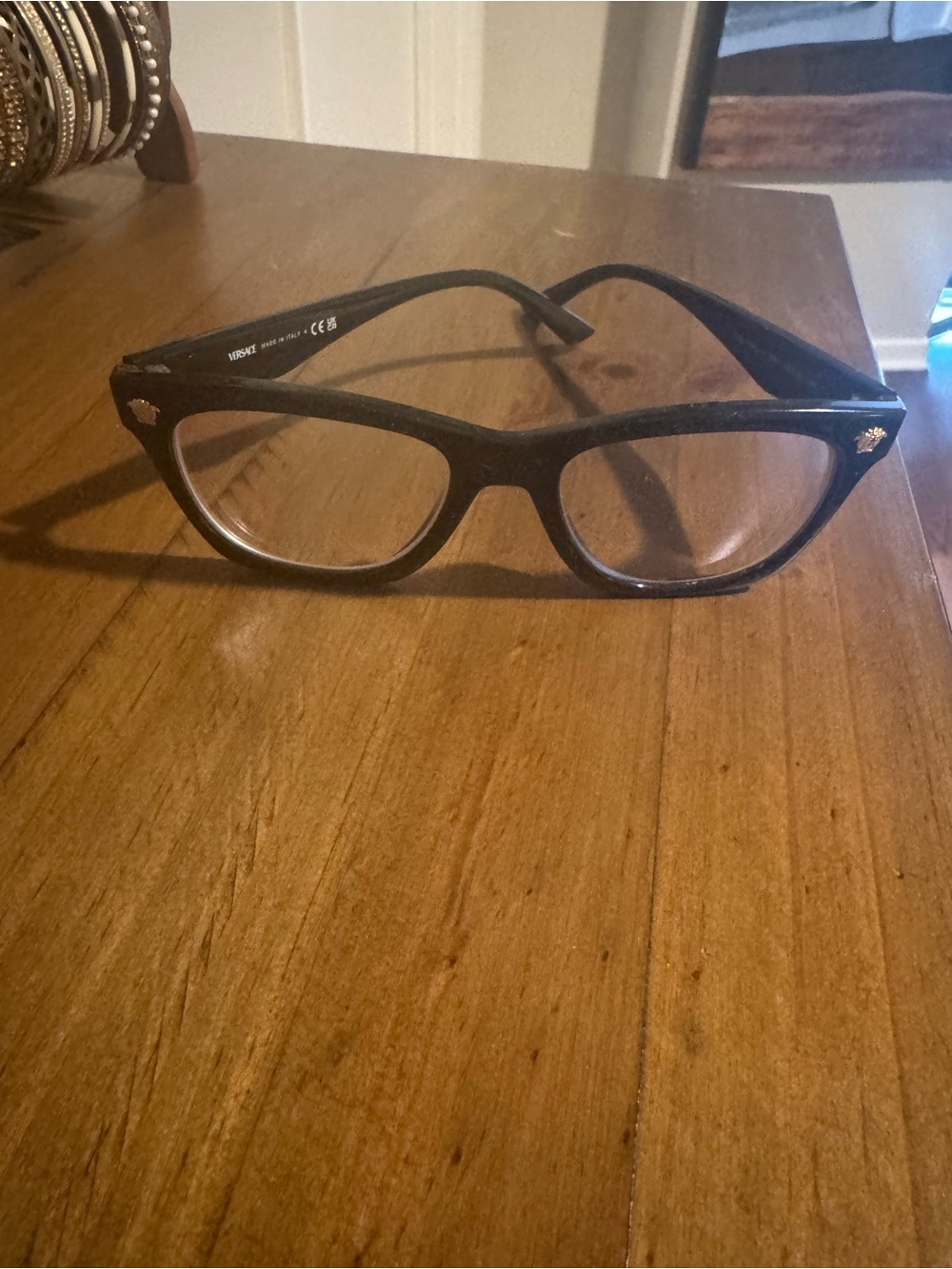 Versace Black Square Frame Glasses with Gold Medusa Accents - Picture 2 of 9